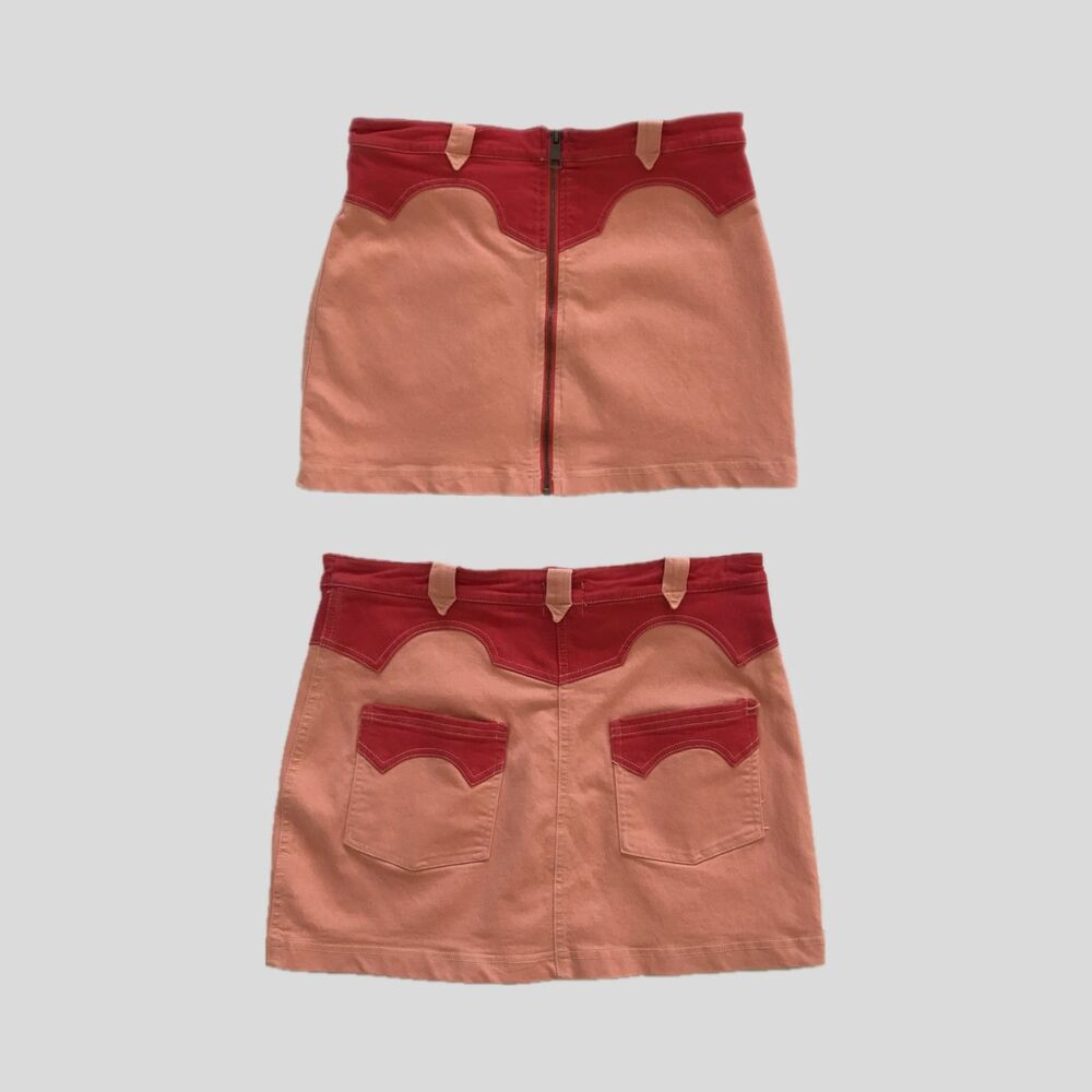 Urban Outfitters BDG Pink Red Stretch Cotton Mini Western Denim Skirt Sz M/L